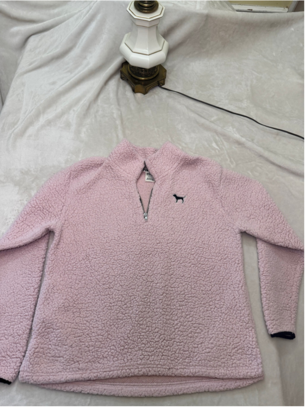 Women's Victoria's Secret PINK Sherpa Quarter-Zip Sweatshirt Pink Size M - Picture 2 of 7